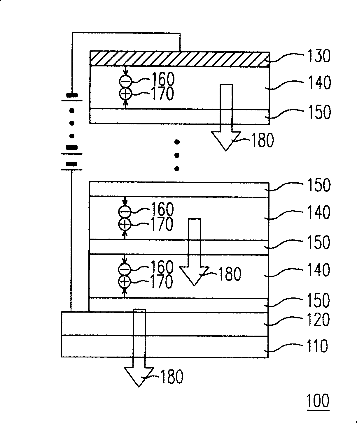 Stack organic electroluminescent cell and its manufacturing method