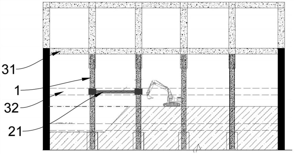 Construction technology for large-depth semi-reverse excavation and steel pipe column inner supporting structure