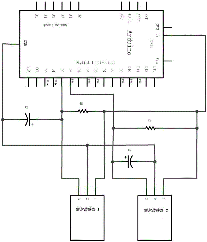 Differential type anti-strong-interference real time velometer based on Arduino, and control method thereof