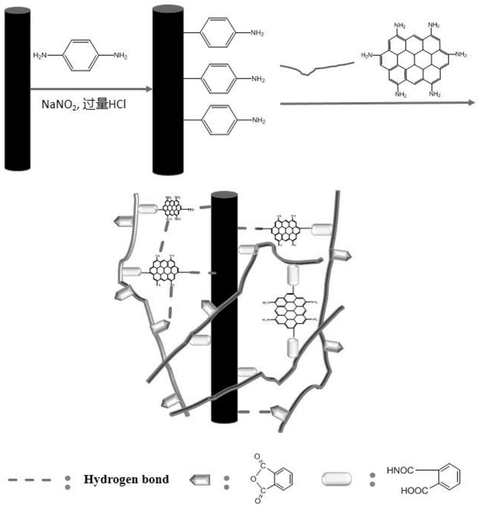 Carbon fiber surface grafted two-dimensional network structure reinforced polyether-ether-ketone composite material and preparation method thereof