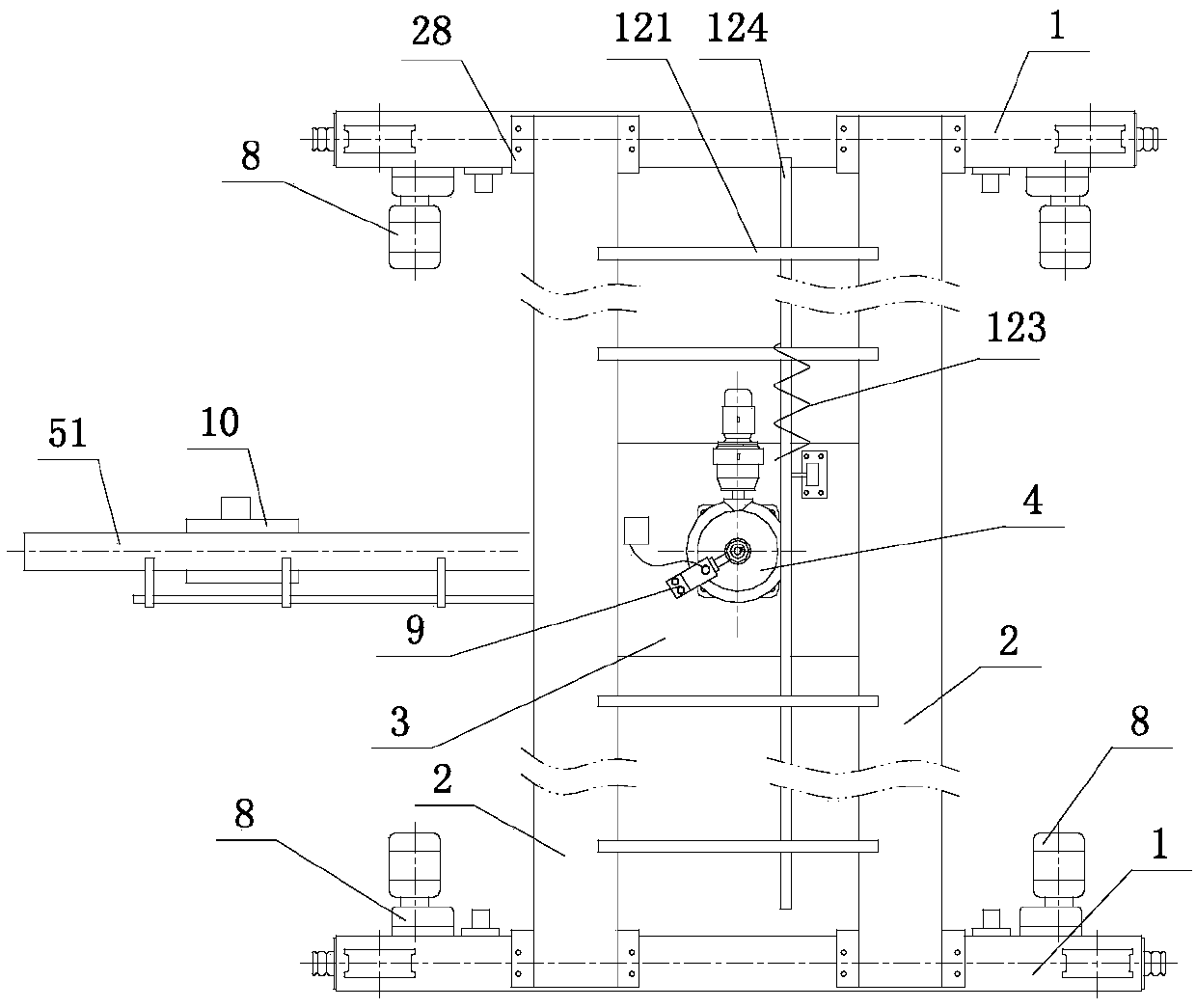 Crane with hung end beam trolley and cantilever beam capable of rotating at any angle