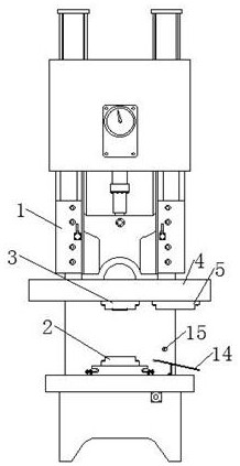 A pressing mechanism for industrial composite material processing with a mold ejecting and trimming mechanism