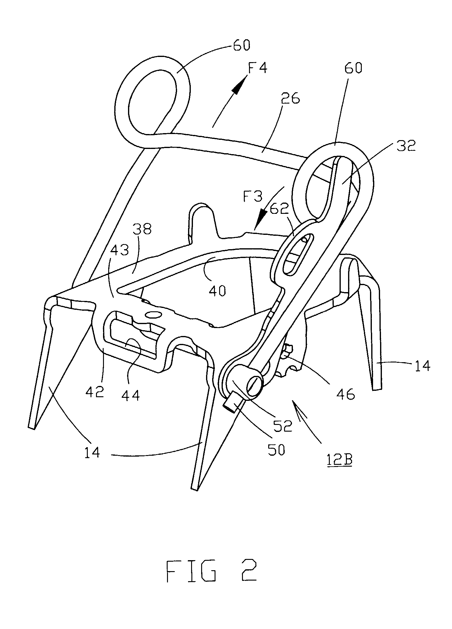 Ice crampon for mountain climbing fitted with a fastening device with a lateral operating lever