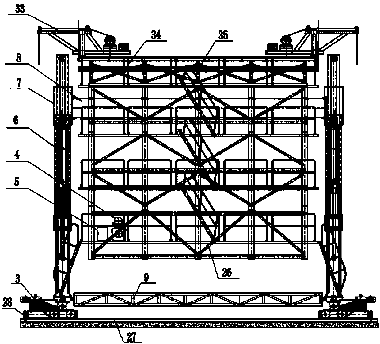 Changeable type extending-retracting transverse-movement reinforcing steel bar trolley