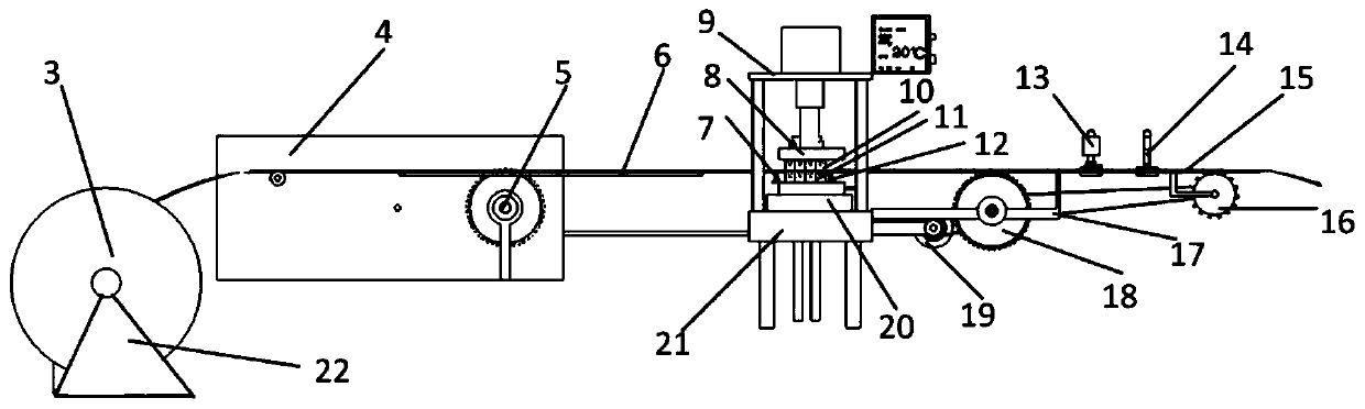 Thermoplastics type plastic carrier band recycling splicing using device and work method thereof