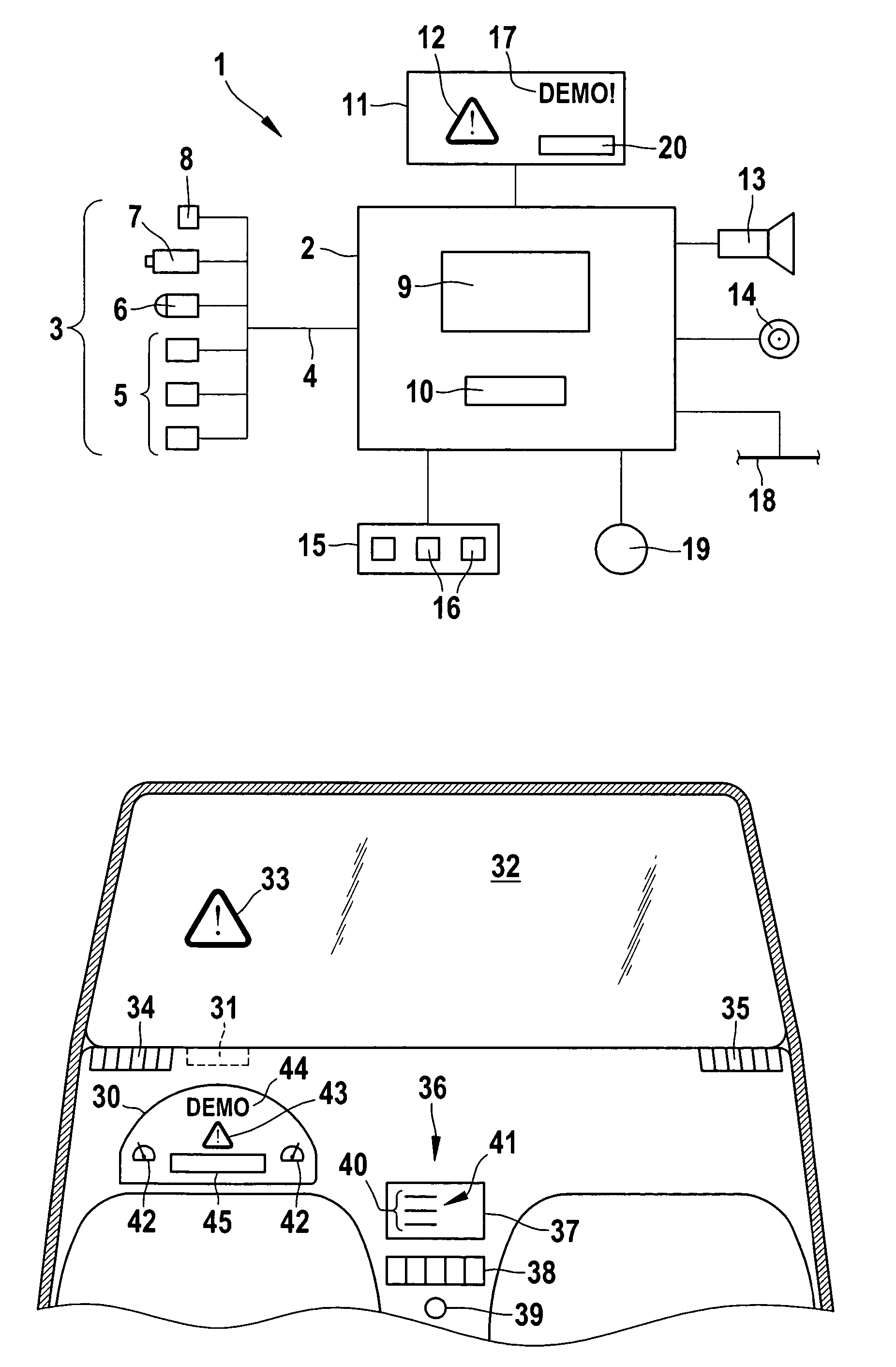 Warning device in a vehicle