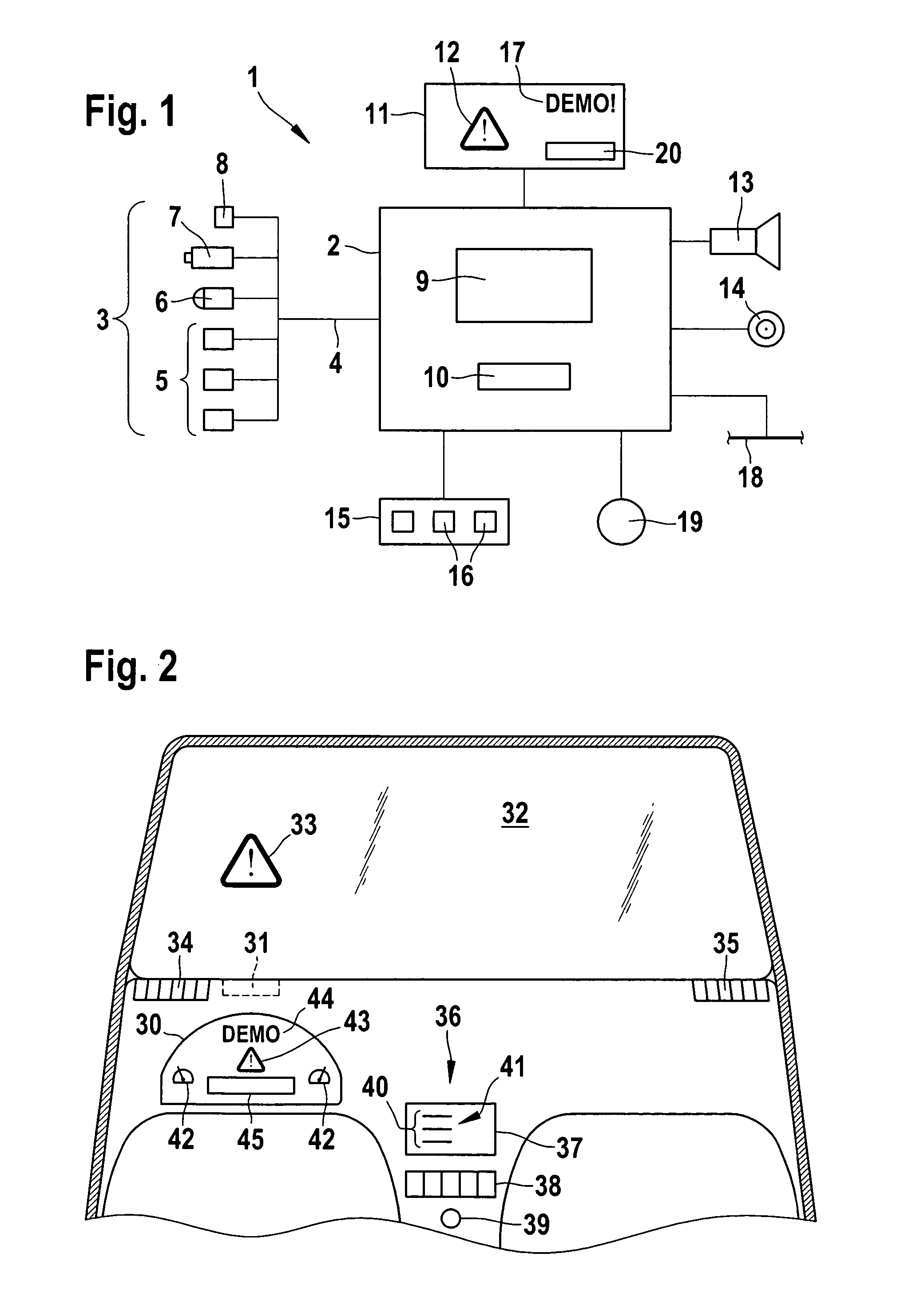 Warning device in a vehicle