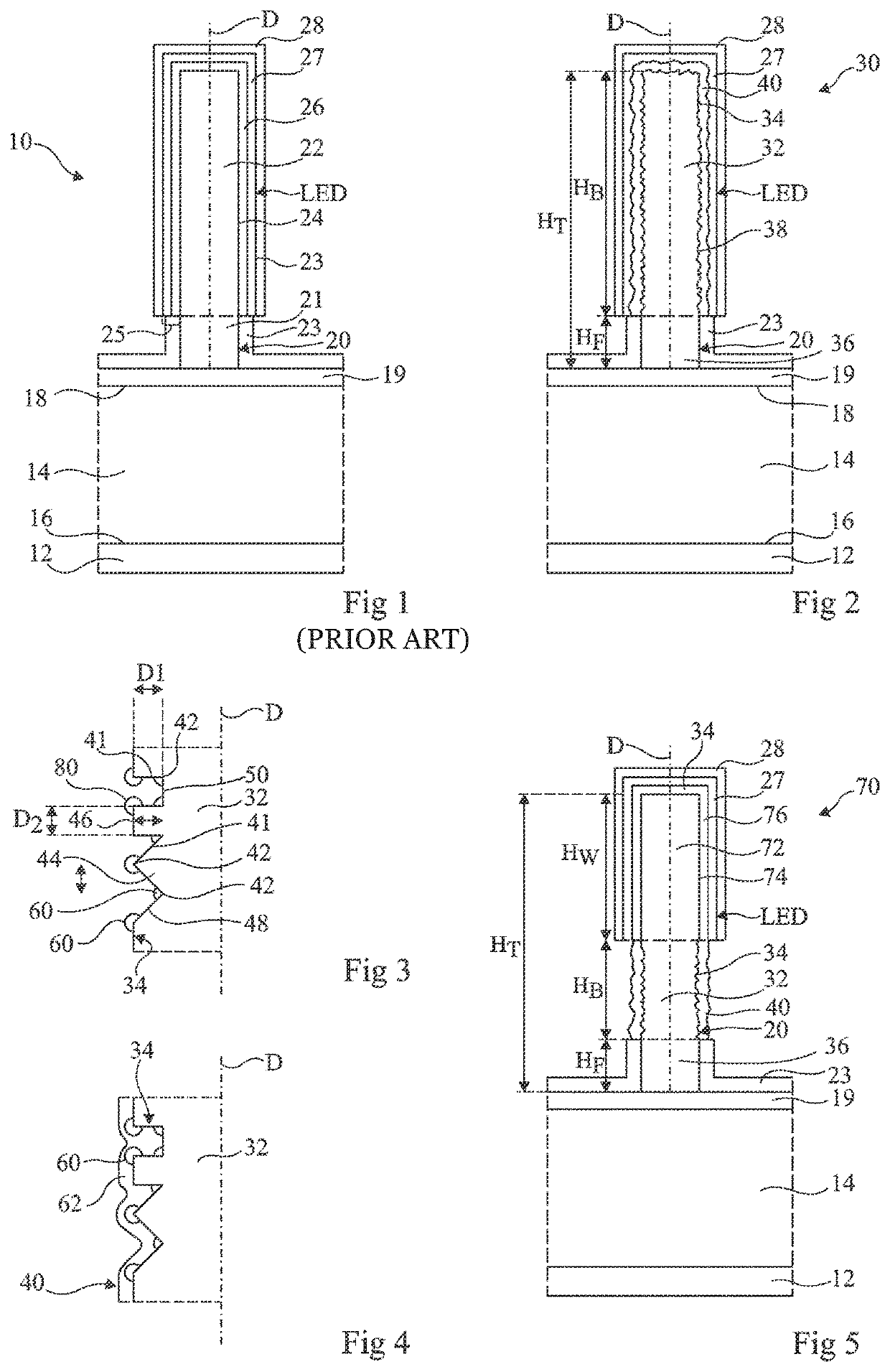 Optoelectronic device with three-dimensional semiconductor elements