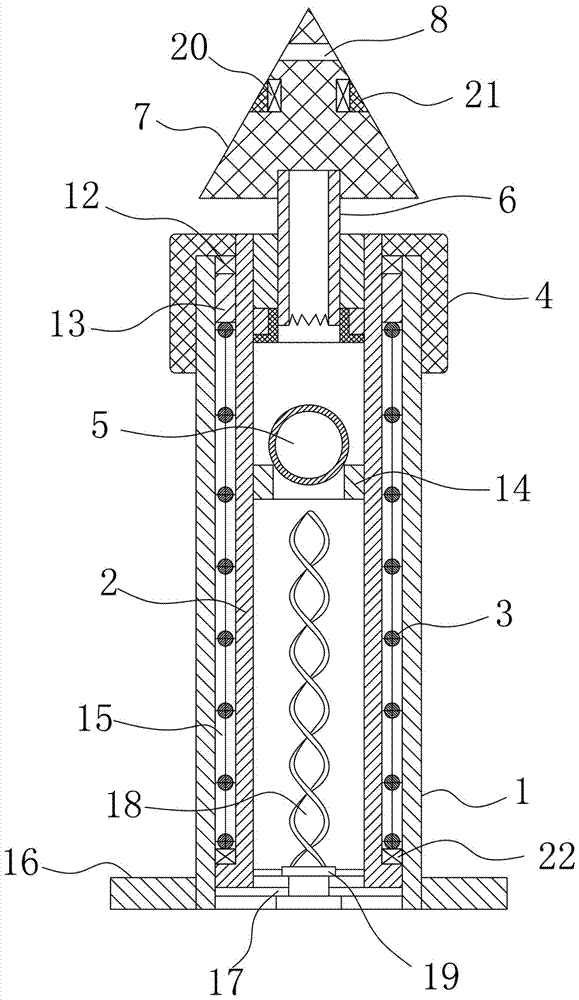 An underground rotary lifting sprinkler irrigation fixed support device