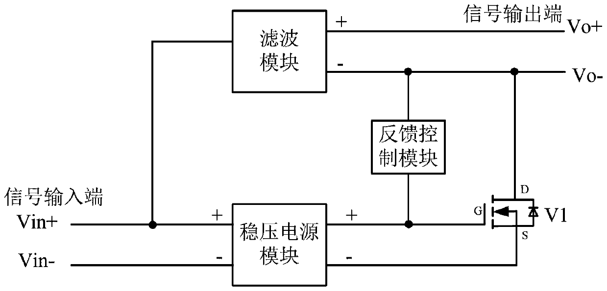 An active filter circuit for suppressing high frequency voltage ripple output from switching power supply