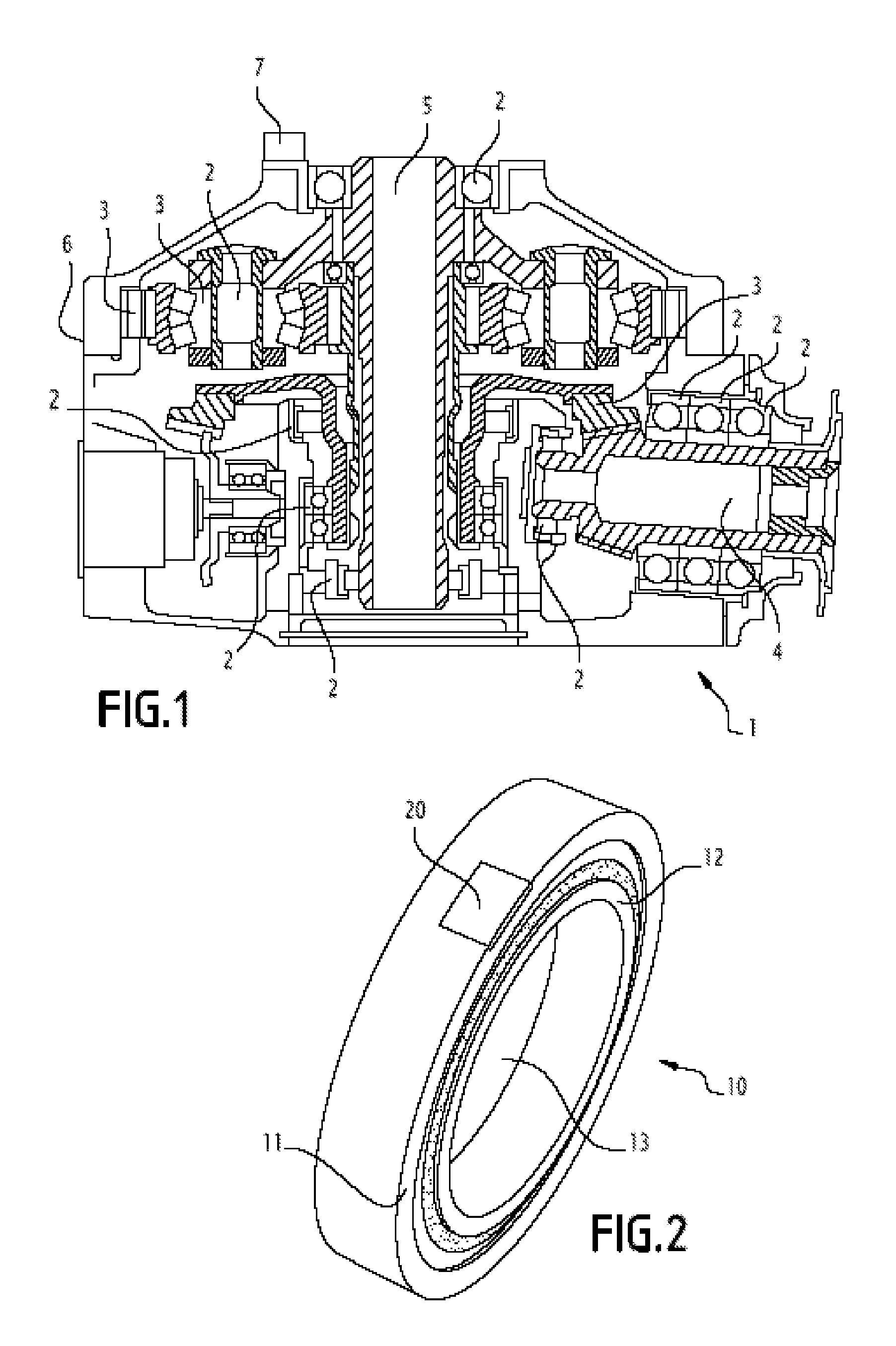 Bearing, housing including a set of bearings, associated method and computer program