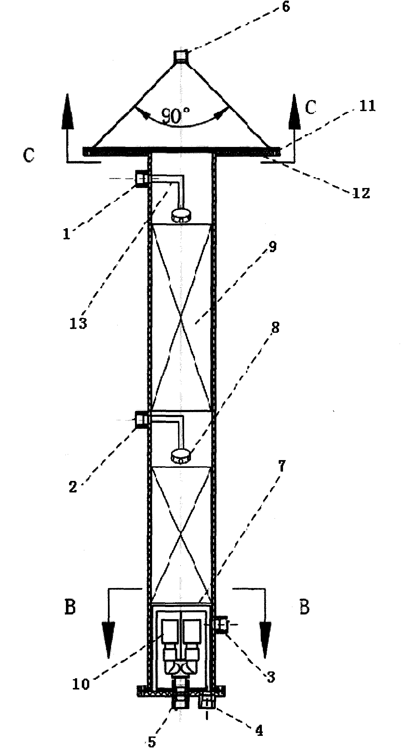 Tower type air stripping device for treating chlorinated hydrocarbon polluted underground water