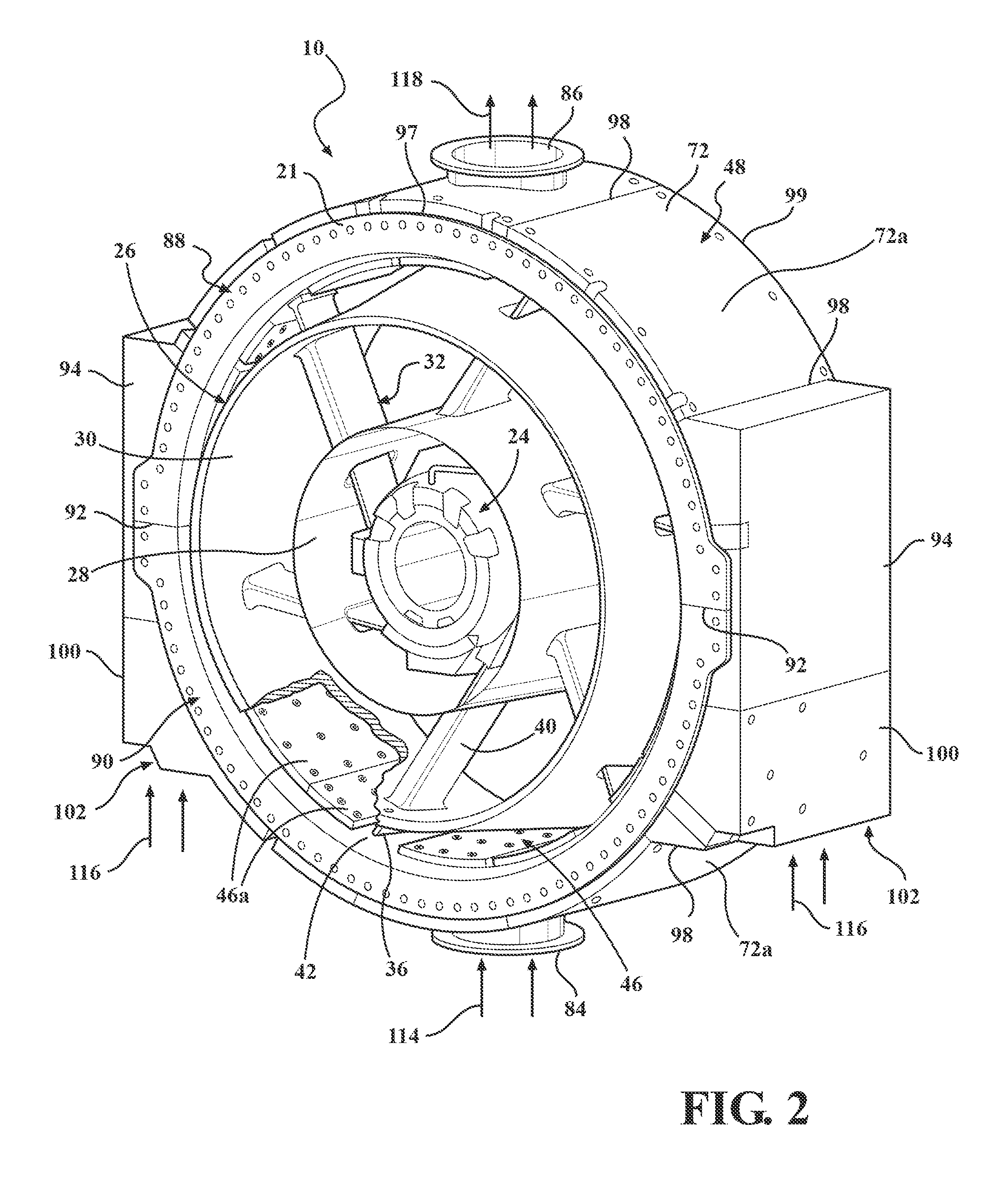 Gas turbine outer case active ambient cooling including air exhaust into sub-ambient cavity