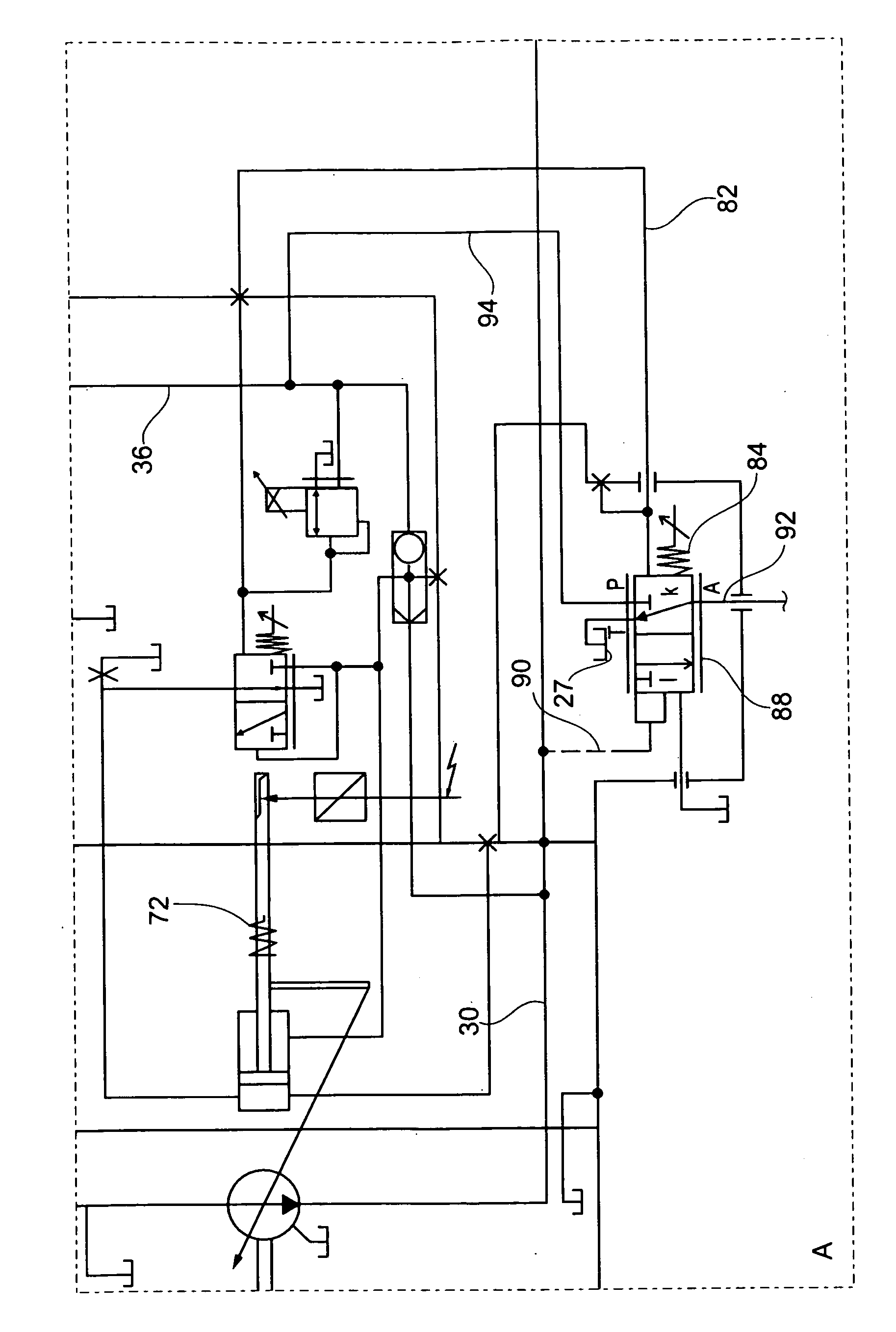 Hydraulic assembly comprising a variable displacement pump and a relief valve