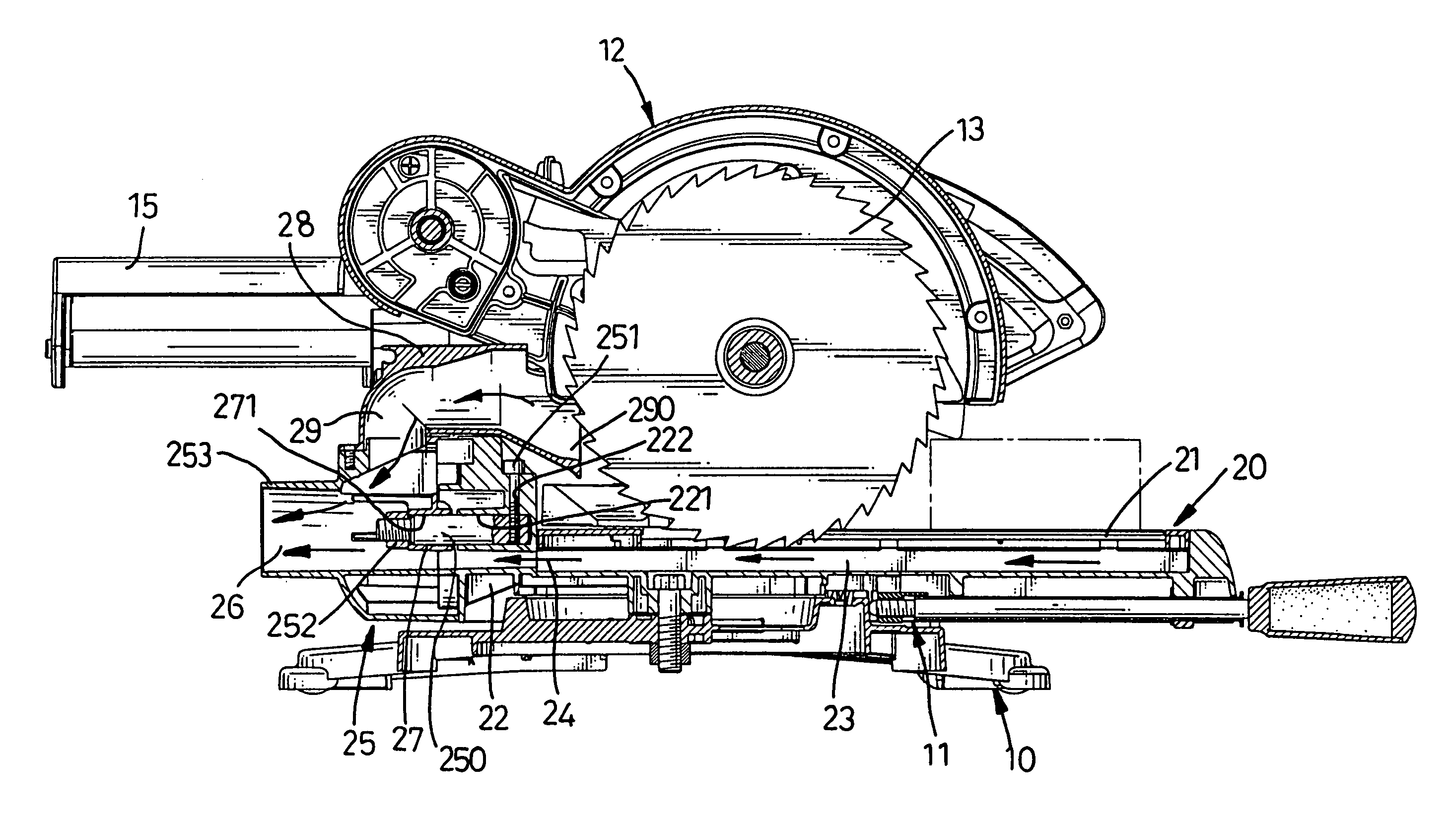 Sawdust collection assembly for a compound miter saw