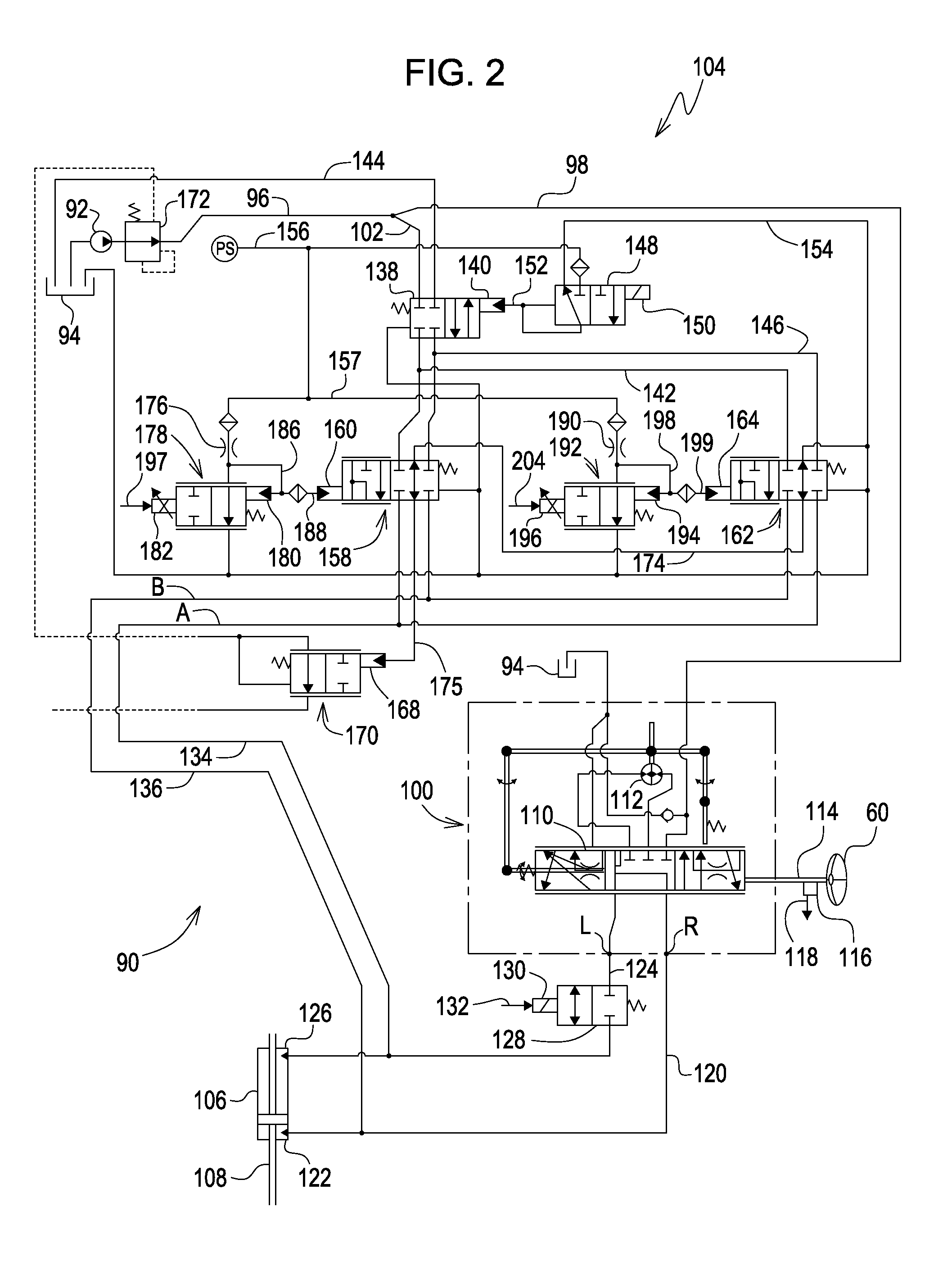 Steering control system for hydrostatically driven front vehicle ground wheels and steerable rear caster wheels