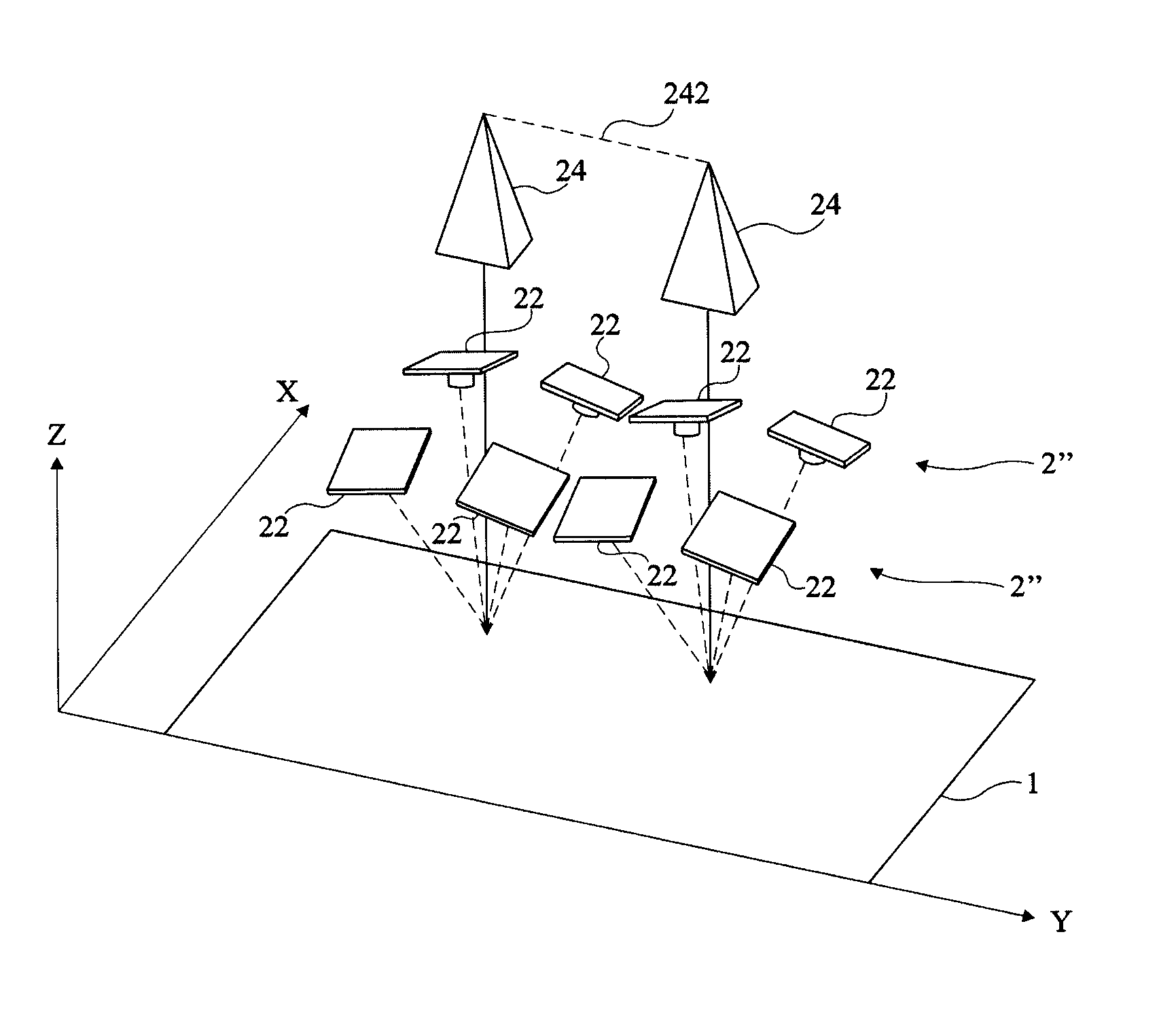 3D inspection using cameras and projectors with multiple-line patterns