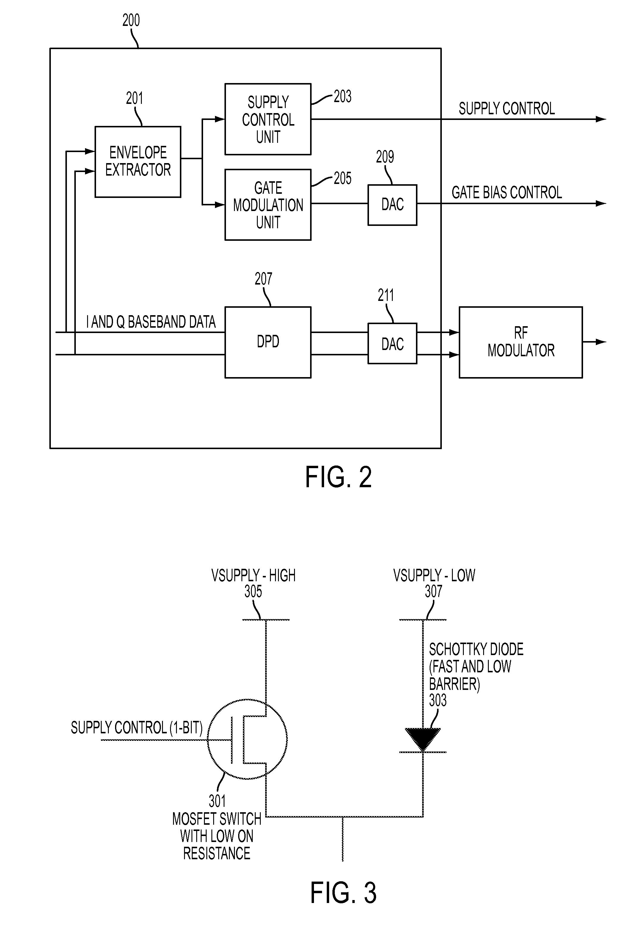 Efficiency improvement of doherty power amplifier using supply switching and digitally controlled gate bias modulation of peaking amplifier