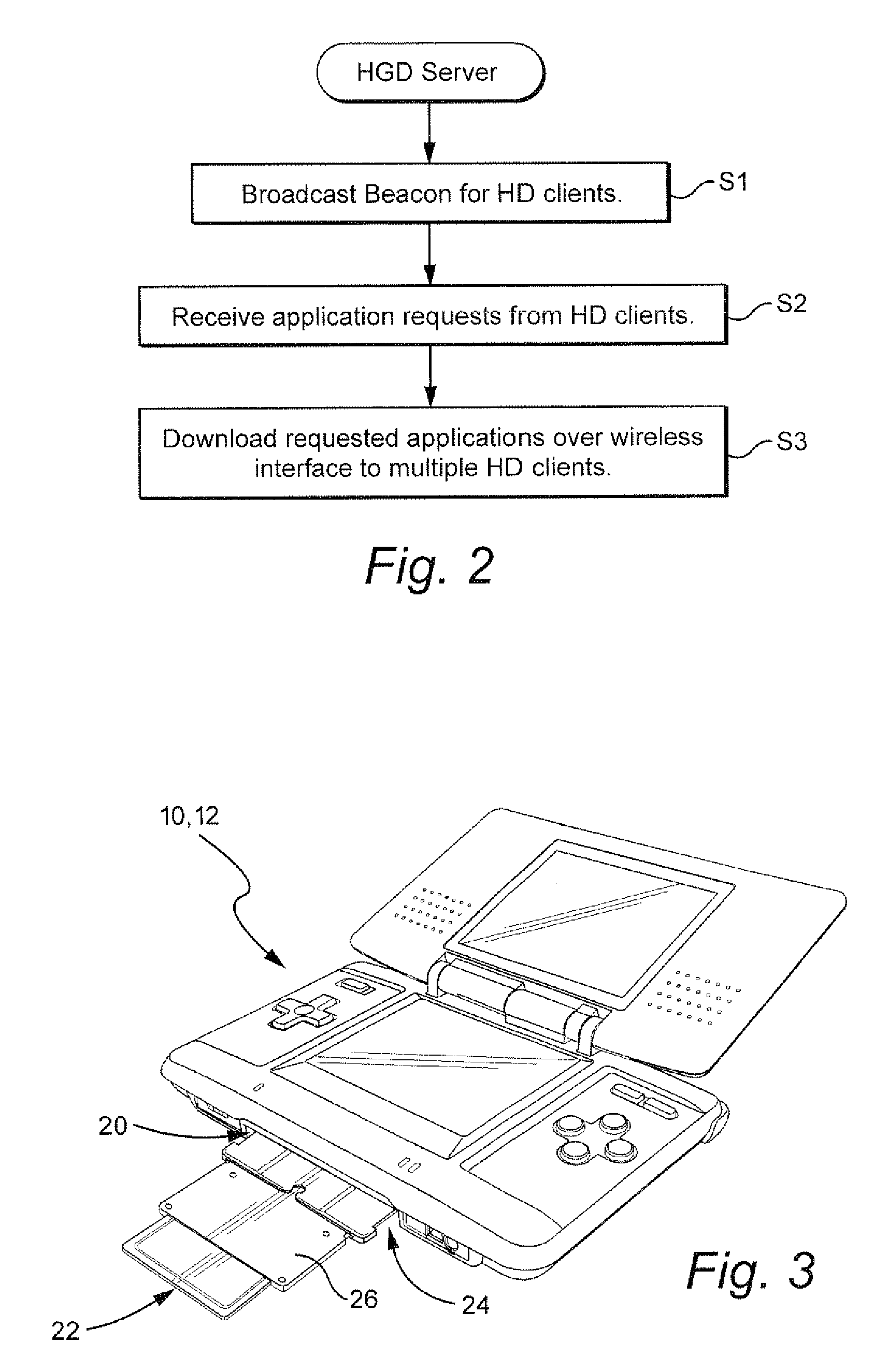 Handheld wireless game device server, handheld wireless device client, and system using same