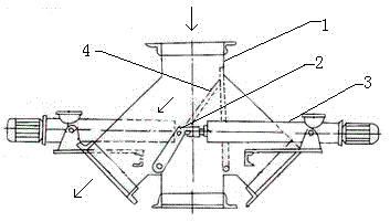 Four-way material distributer free of material blocking