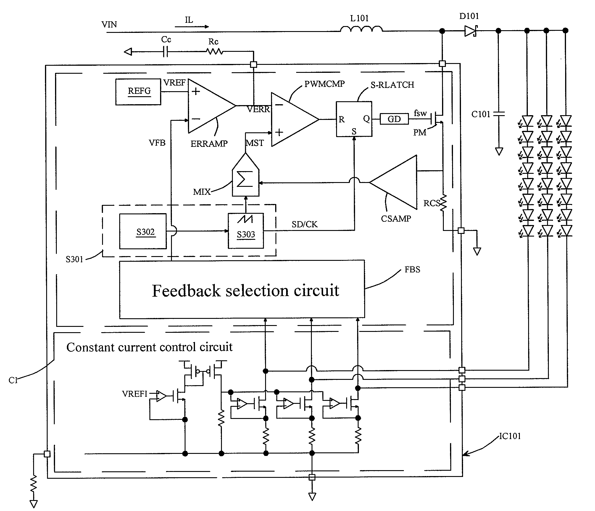 LED driver and power control circuit with spread spectrum frequency modulation function and display panel using the same