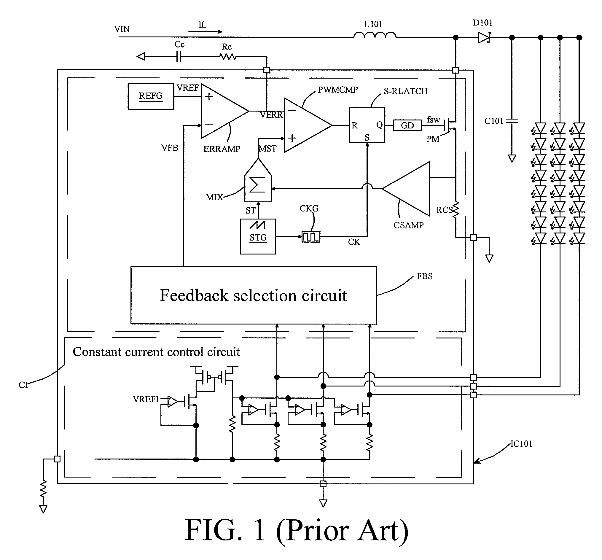 LED driver and power control circuit with spread spectrum frequency modulation function and display panel using the same