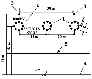 Calculation method for electric field under crossing area of alternating current-direct current power transmission line