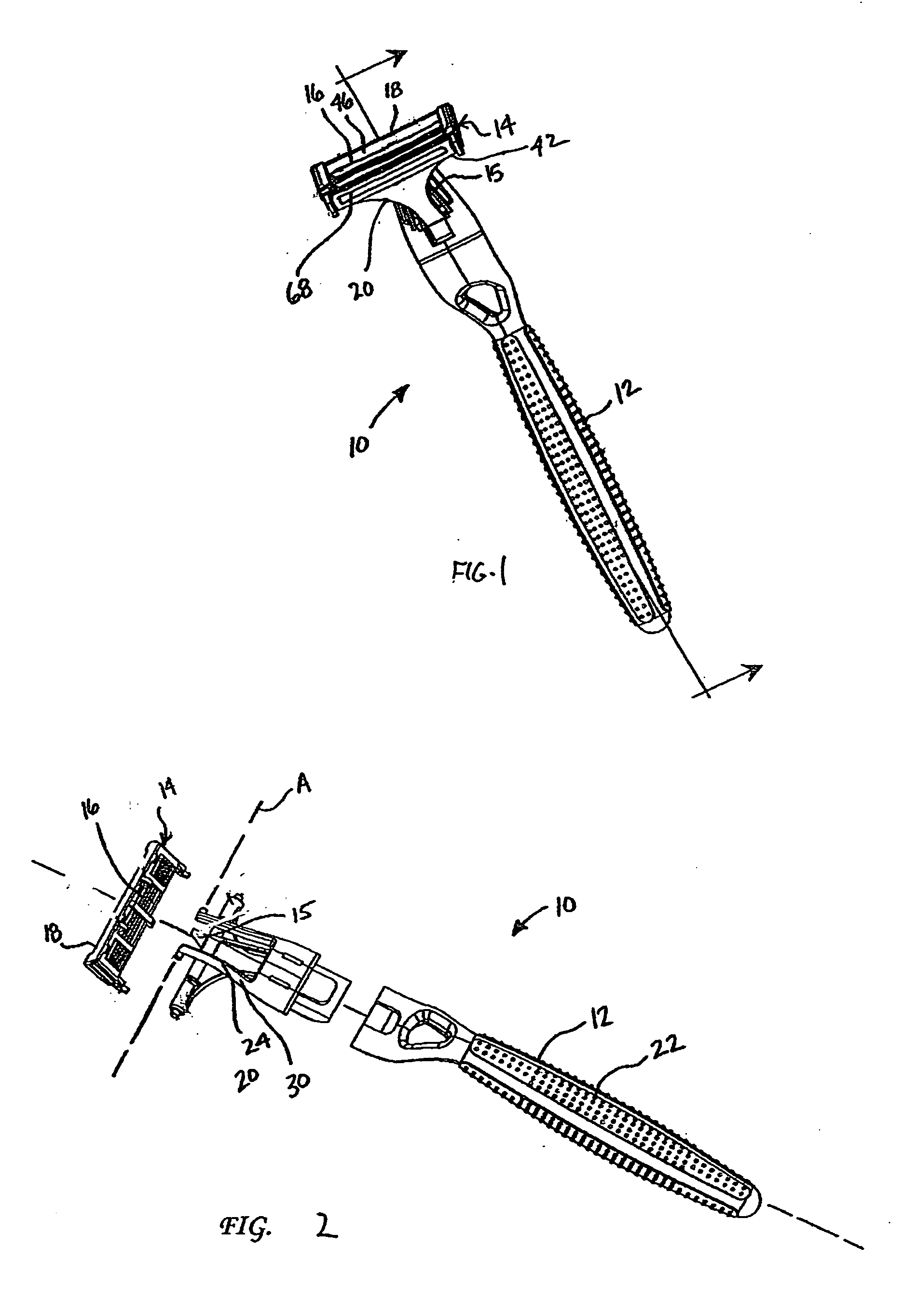 Shaving implement having a cap forward pivot