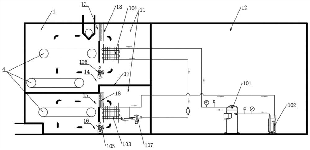 A low-temperature drying device for discharging cooling heat recovery sludge and its control method