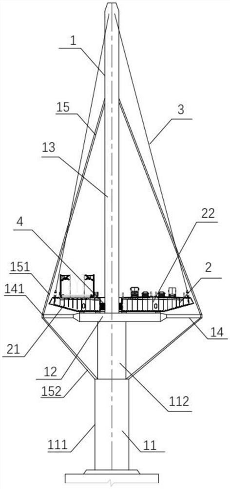 Cable-stayed bridge with highway and railway arranged asymmetrically on same layer