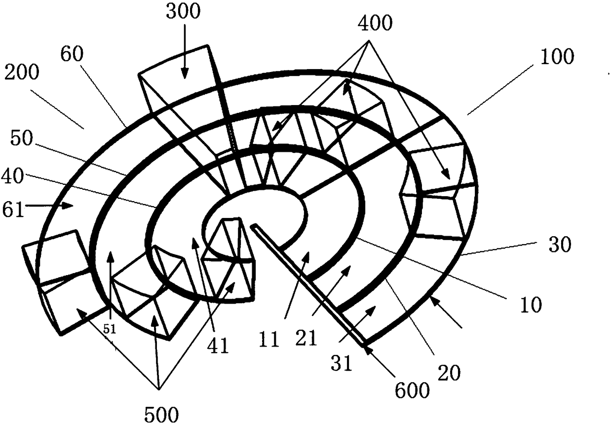 Complementary six-stage arc type piezoelectric energy harvester