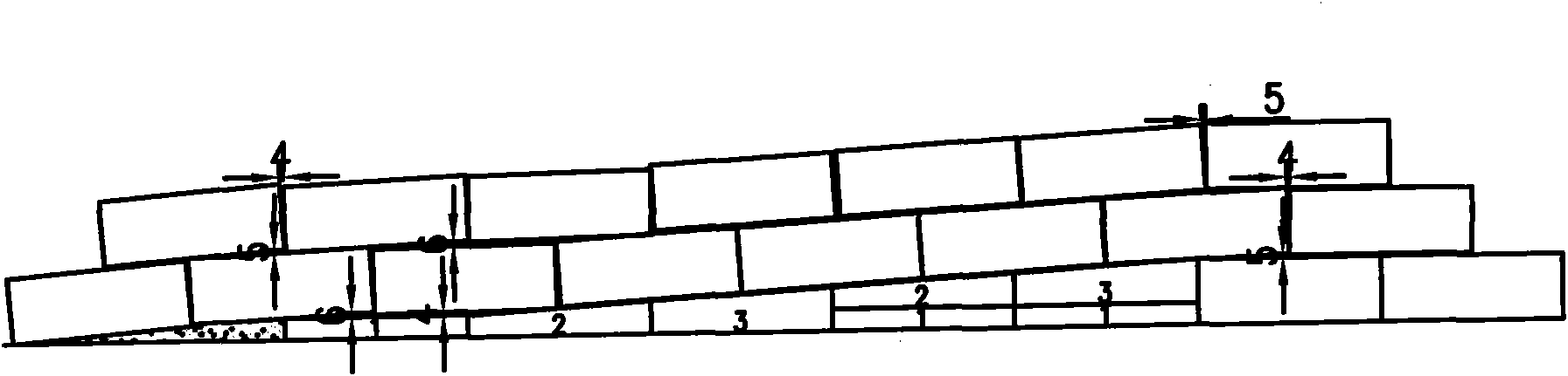 Novel slope-forming brick for wall of ladle and slope forming process