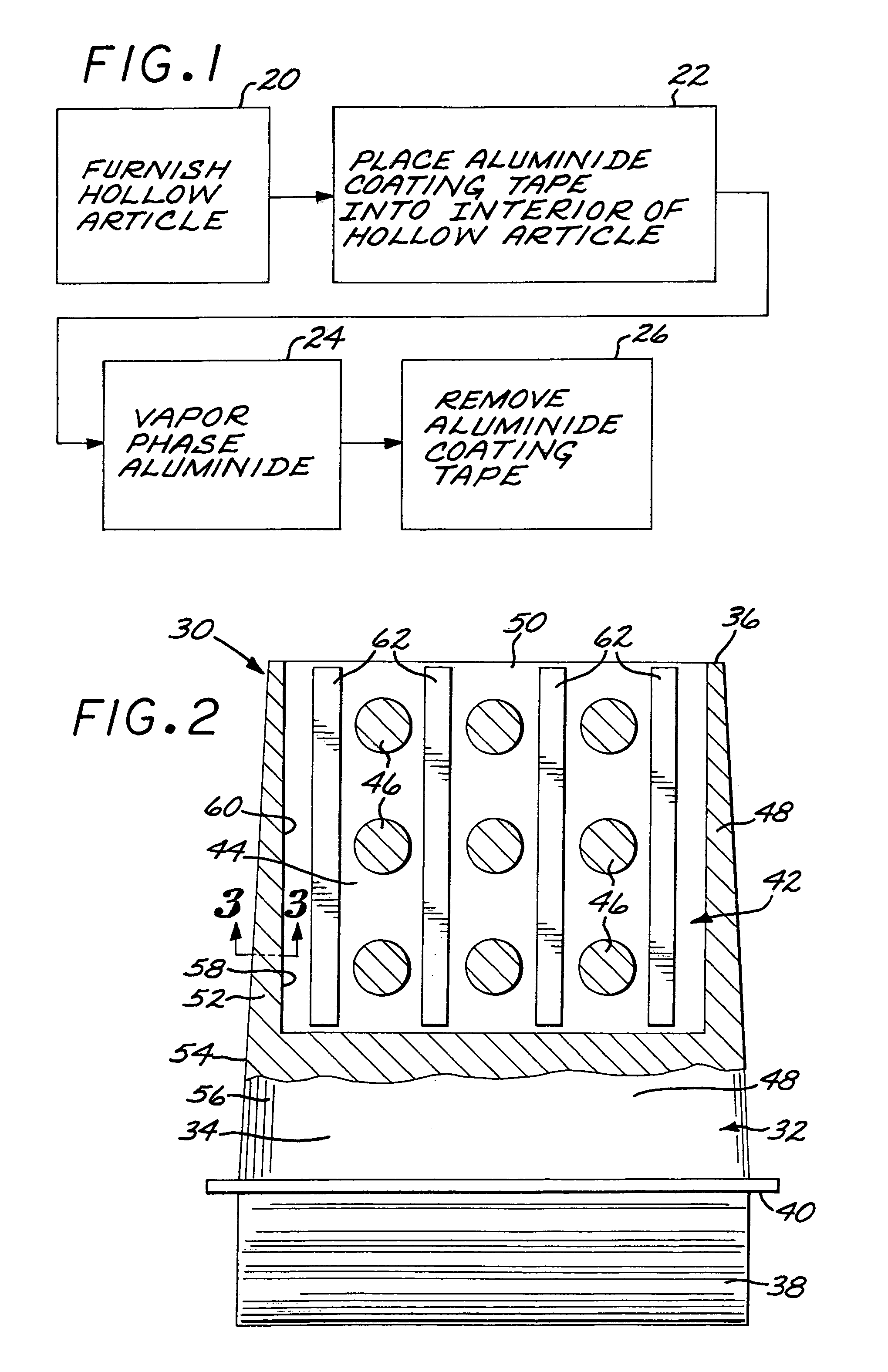 Method for aluminide coating a hollow article