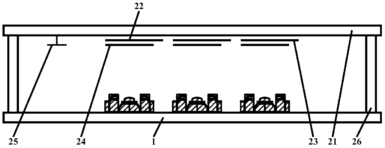 Light-emitting backlight source of annular vertical separation double-different-surface cathode rear dragging oblique curve gating structure