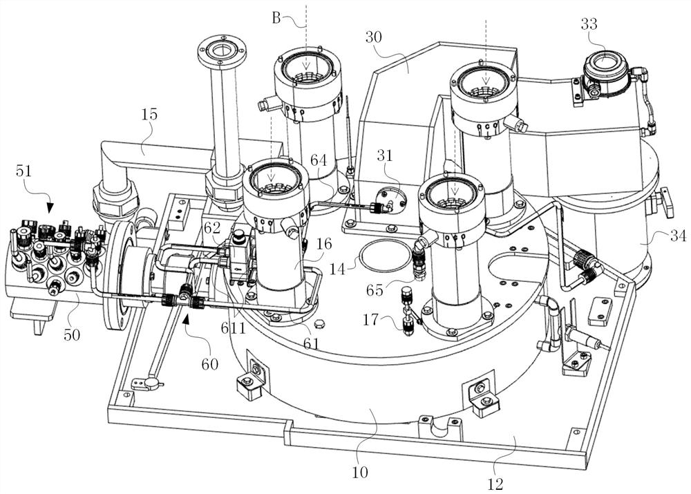 A gas-liquid separation device for a multi-station single-chip wafer cleaning machine