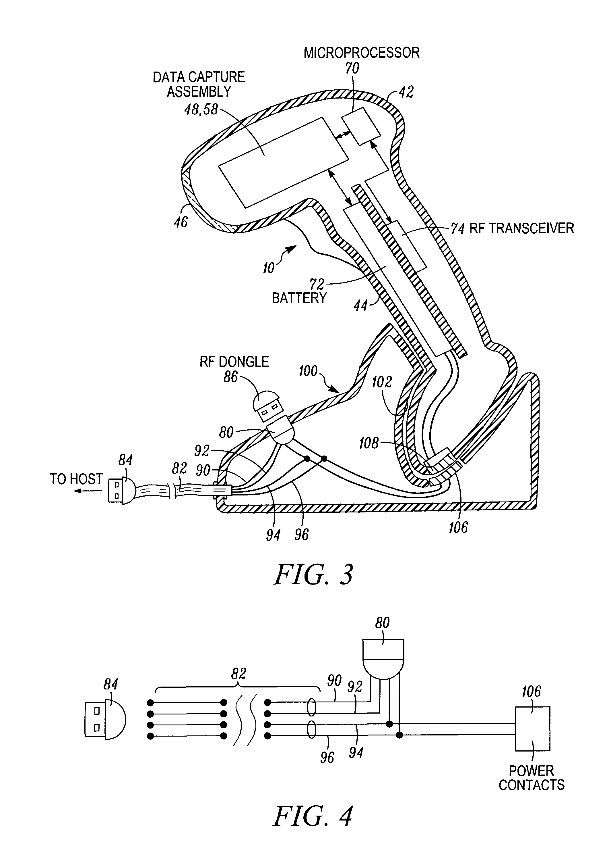 Docking station with extended USB interface for wireless electro-optical reader