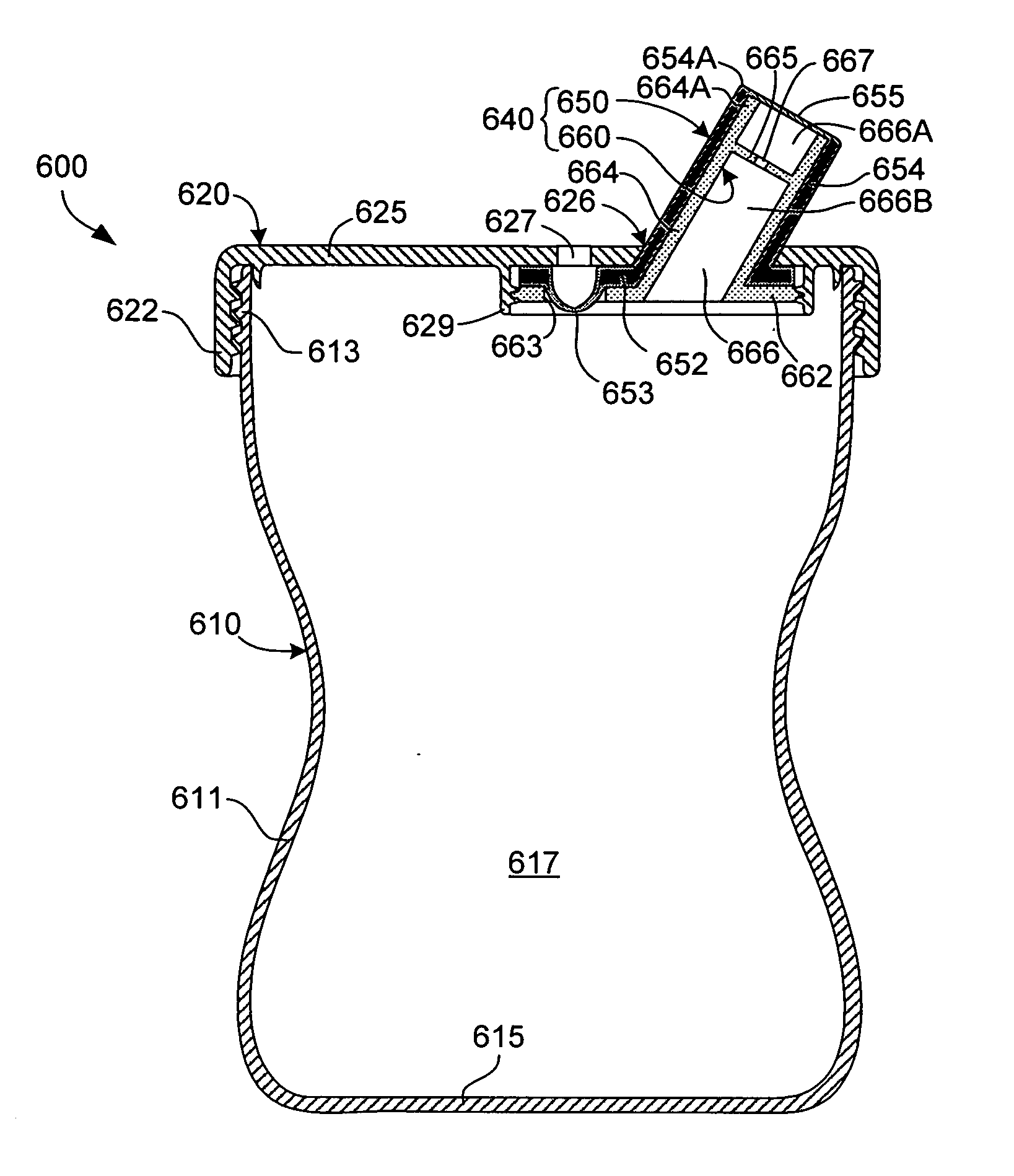 Non-spill container with flow control structure including baffle and elastic membrane having normally-closed pinholes