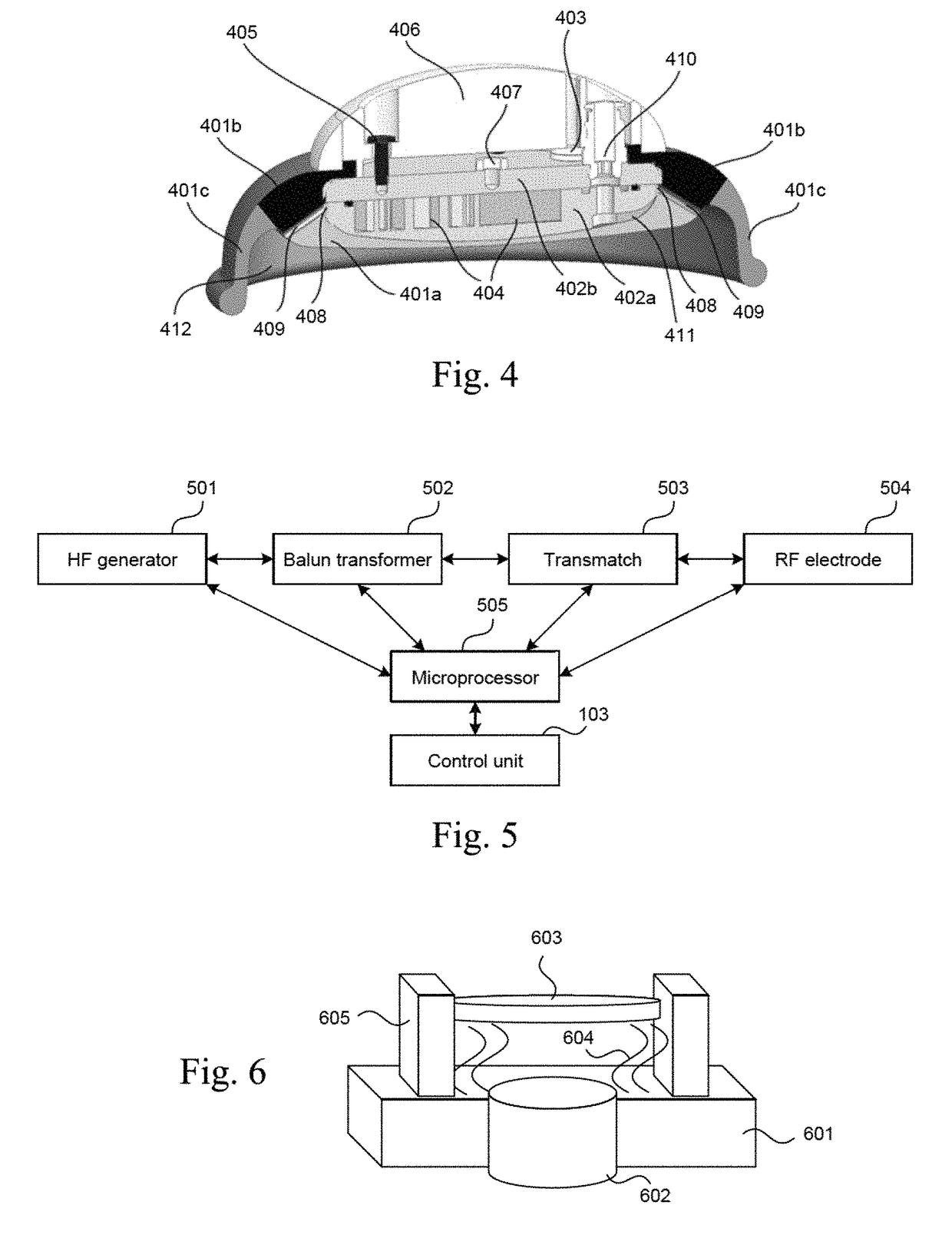 Device including RF source of energy and vacuum system