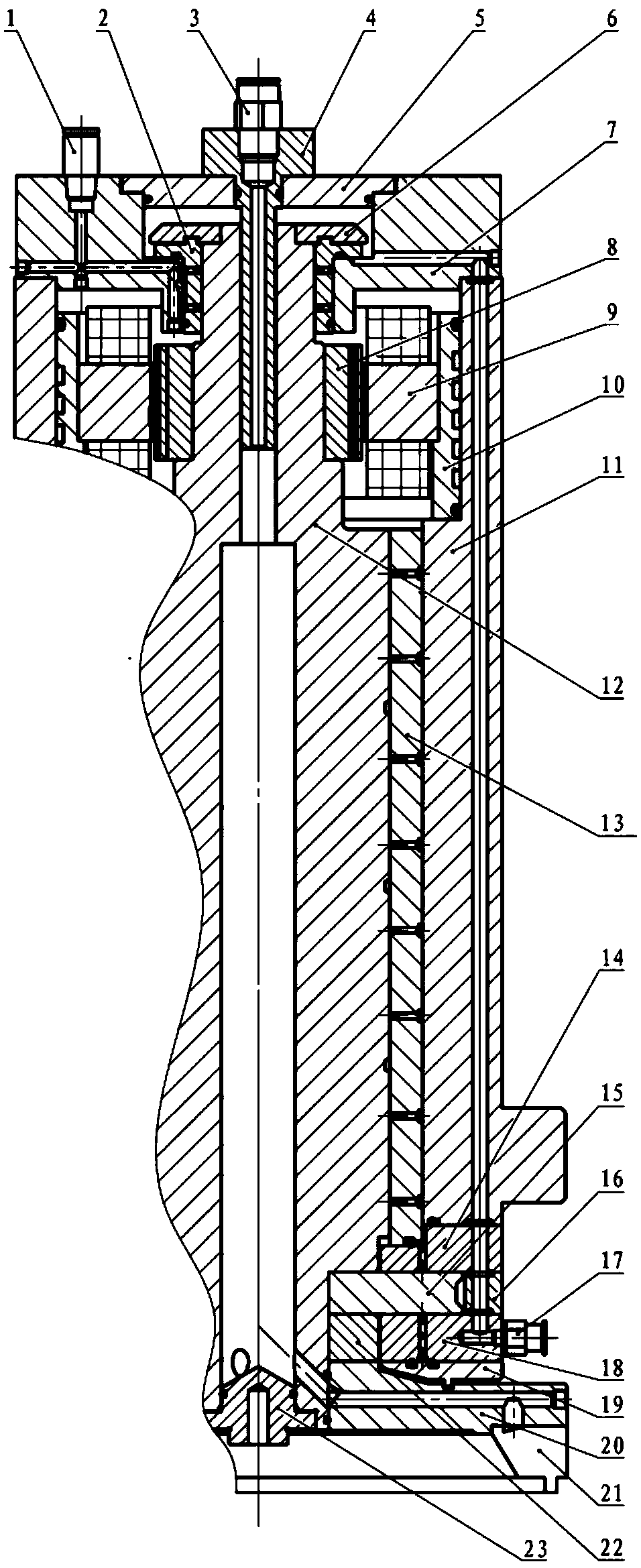 An electric spindle and thinning machine cooled by cooling liquid through the center