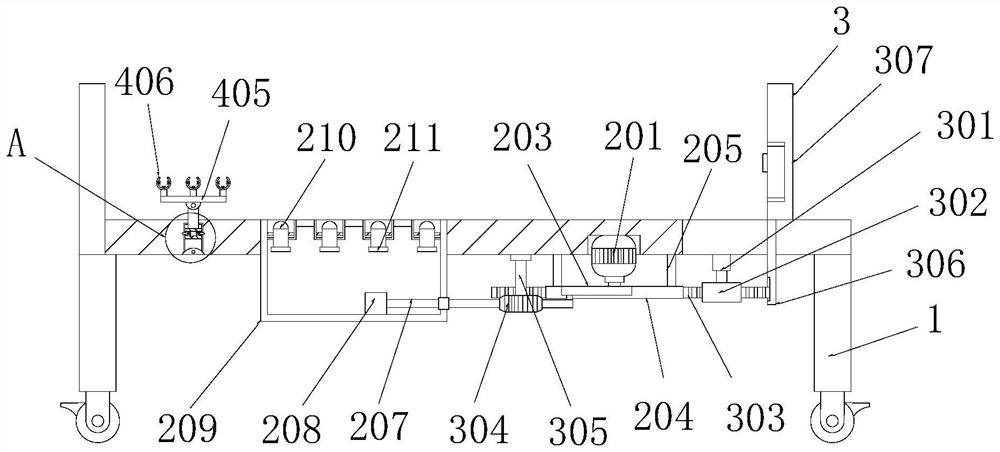 Movable sickbed with gear transmission structure for cardiovascular surgery patient