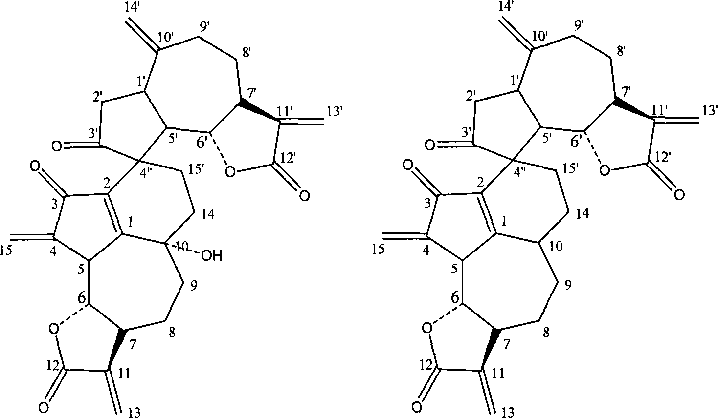 Application of two bi-sesquiterpenes compound for preparing antineoplastic and antiinflammatory medicine