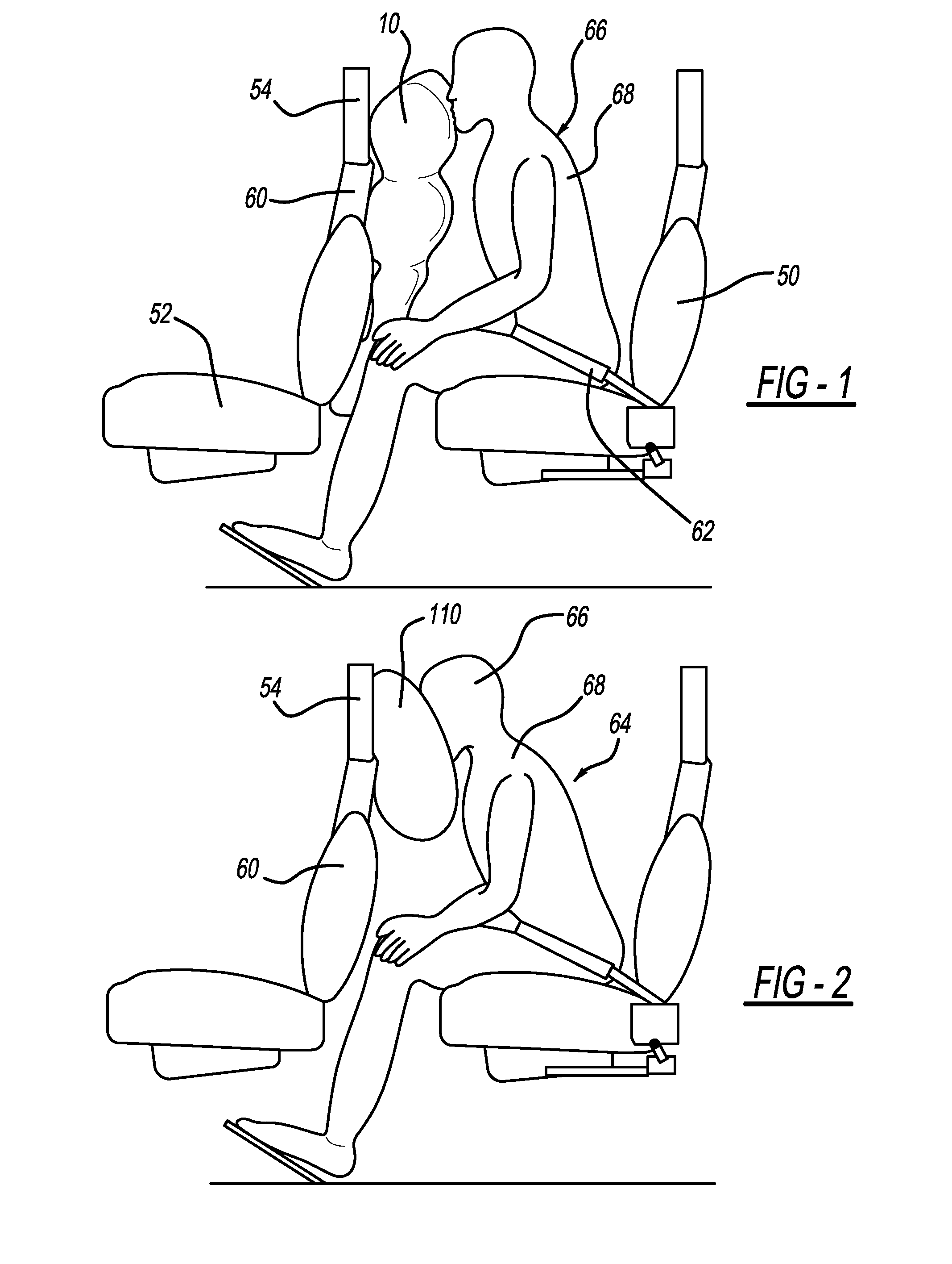 Airbag arrangement for seats arranged in tandem