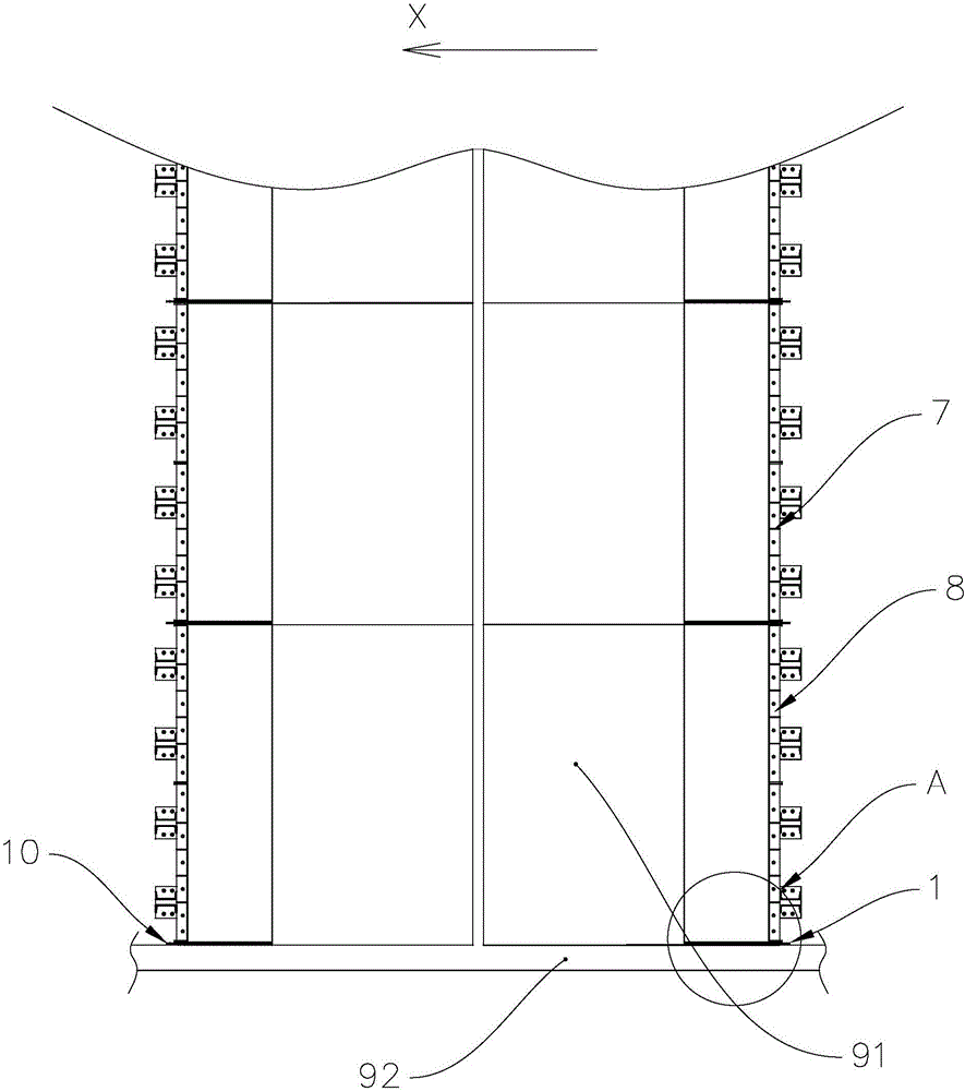 Flexible-pier horizontal separation seam construction method and construction device