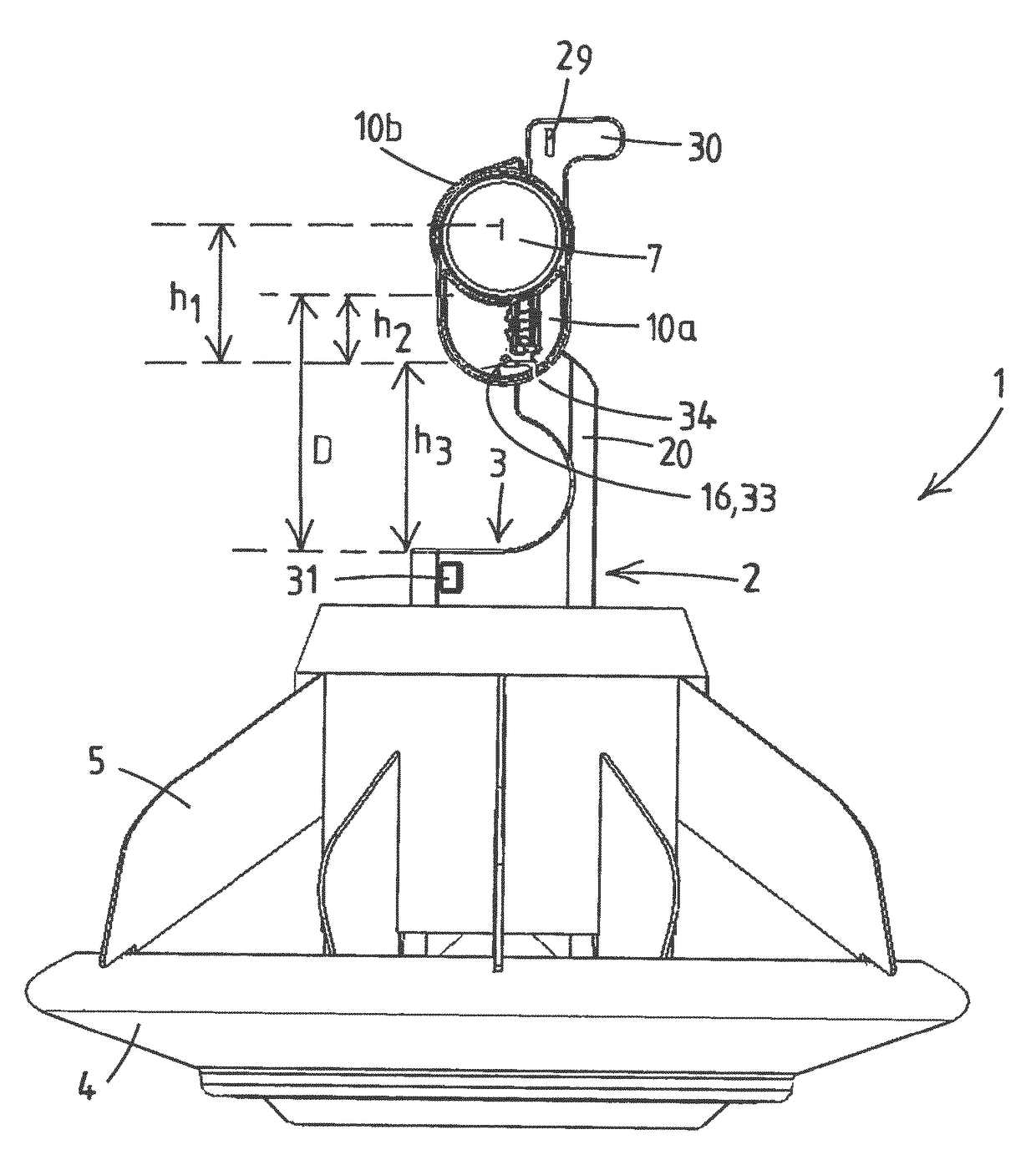 Poultry feed distribution system with feeding devices having rotatable attachment parts with drop tubes hingedly connected thereto