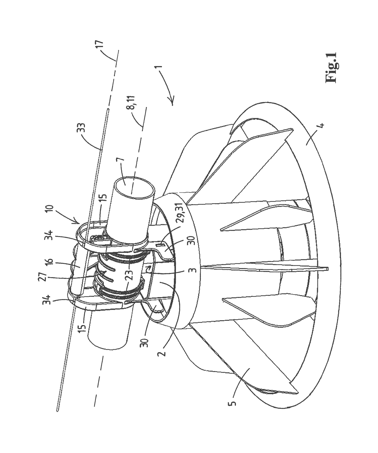 Poultry feed distribution system with feeding devices having rotatable attachment parts with drop tubes hingedly connected thereto