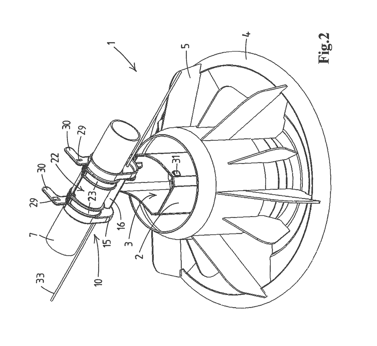 Poultry feed distribution system with feeding devices having rotatable attachment parts with drop tubes hingedly connected thereto