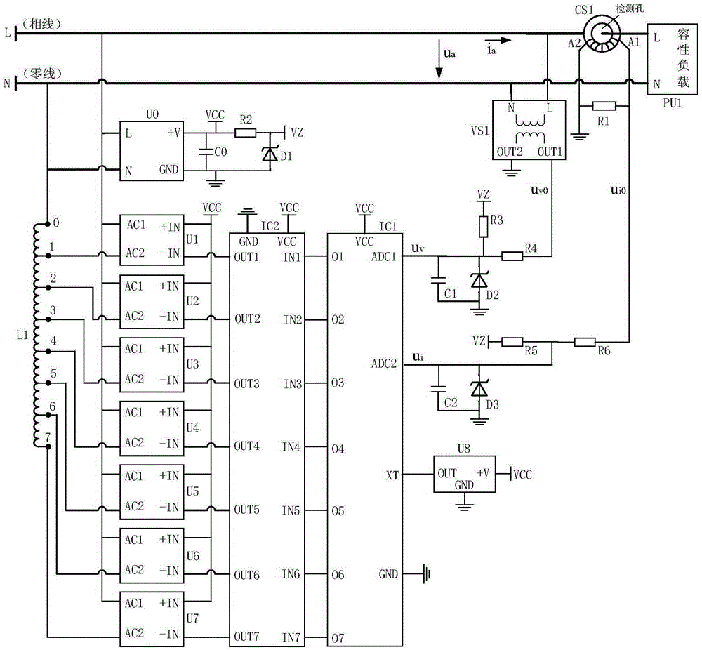 Capacitive load power factor compensation circuit based on multi-tap reactor