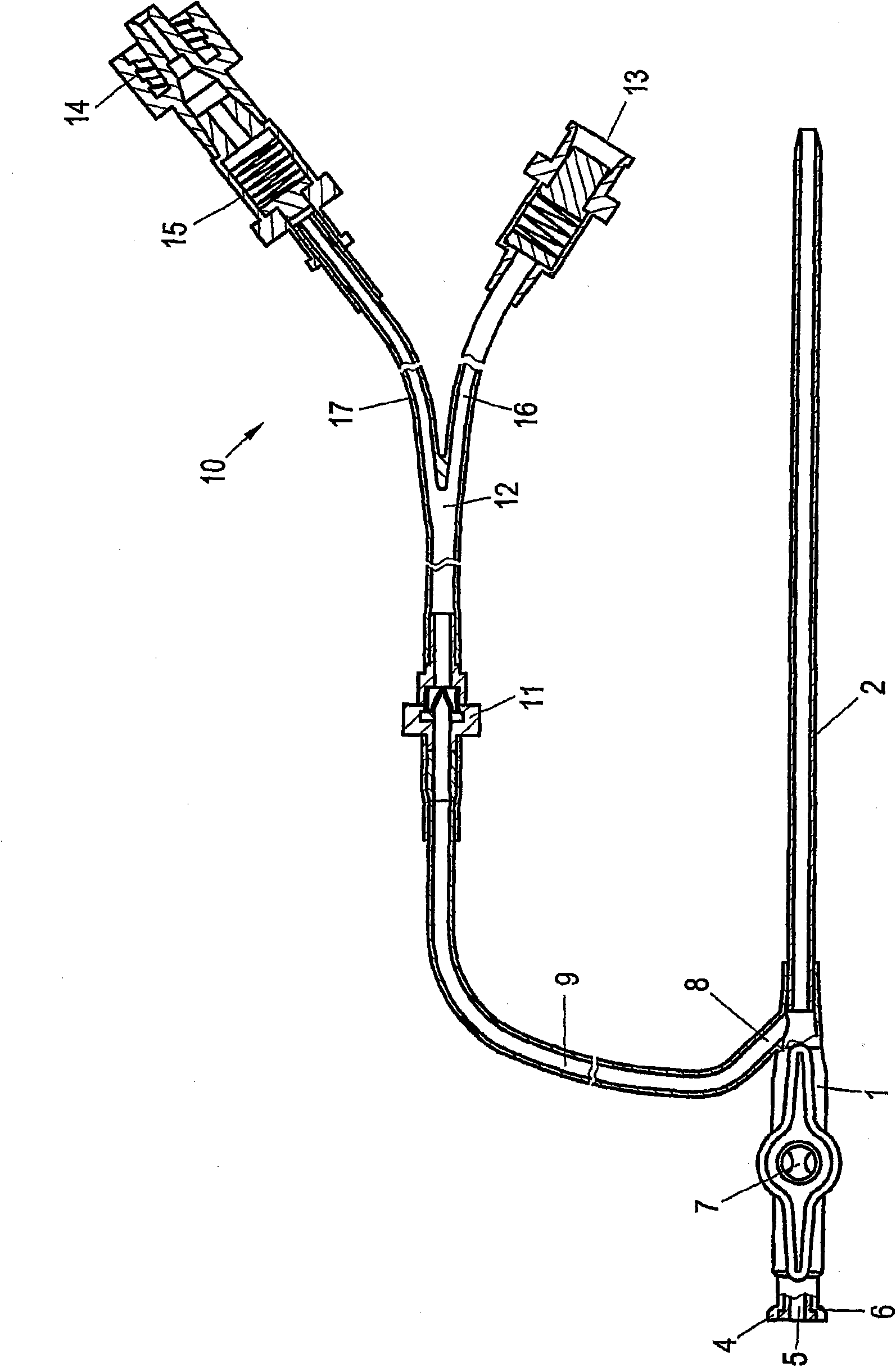 Medical device in the form of a catheter for supplying fluid to, but in particular removing fluid from body cavities, in particular the pleural cavity