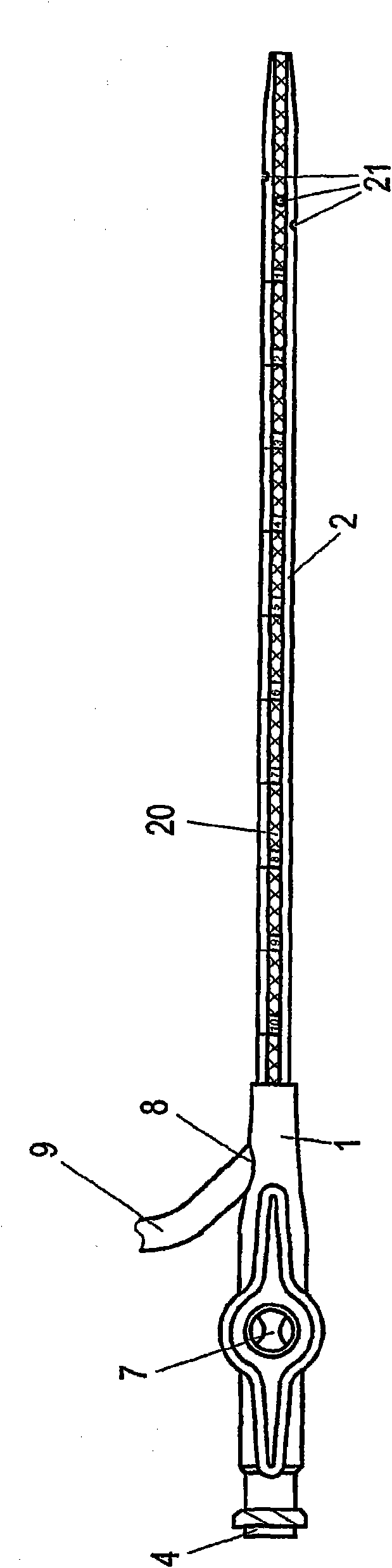 Medical device in the form of a catheter for supplying fluid to, but in particular removing fluid from body cavities, in particular the pleural cavity