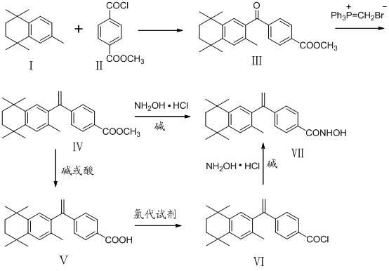 Bexarotene hydroximic acid as well as preparation method and application thereof